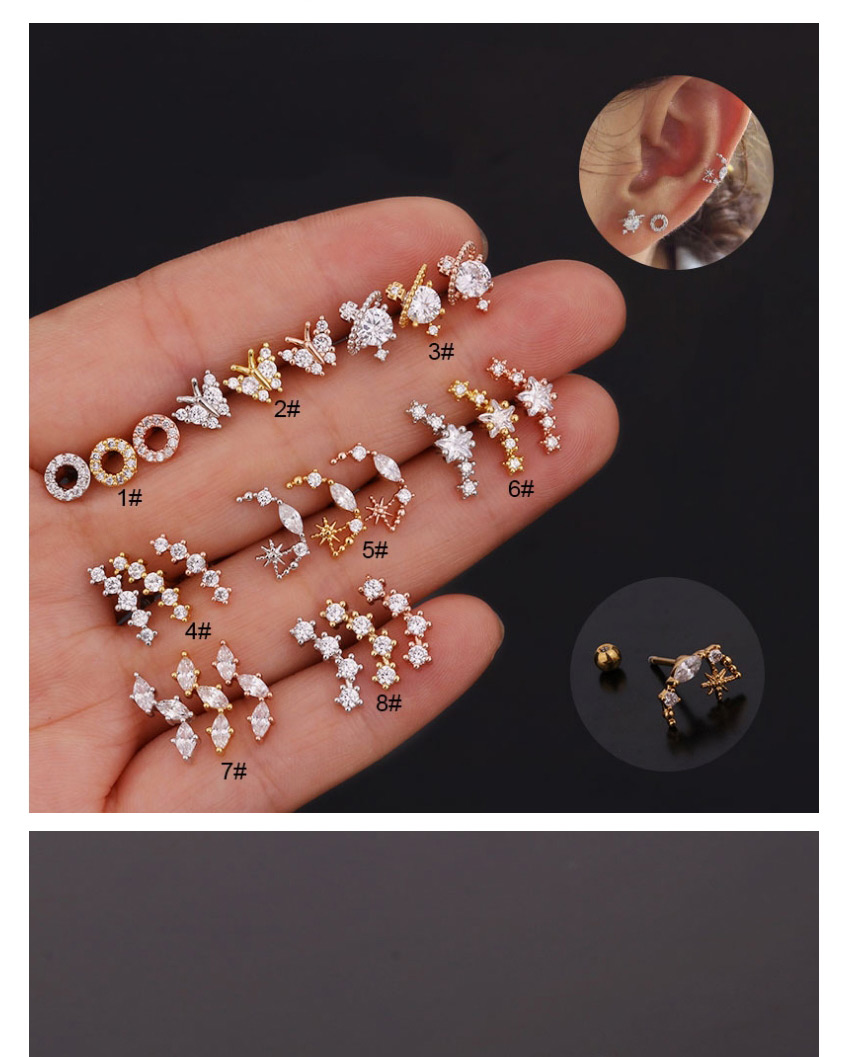 Fashion 3#silver Color Butterfly Inlaid Zircon Stainless Steel Geometric Earrings,Earrings