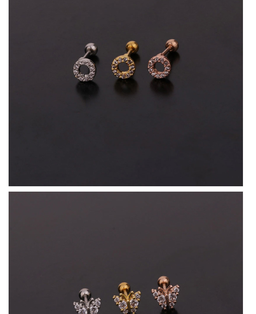 Fashion 6#gold Color Butterfly Inlaid Zircon Stainless Steel Geometric Earrings,Earrings