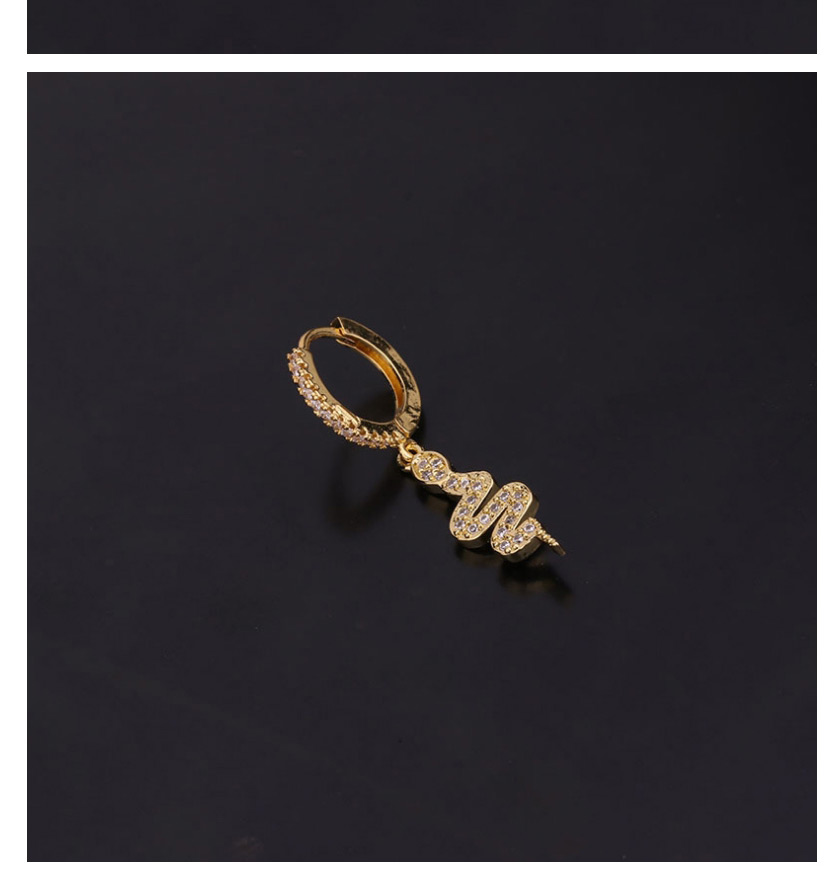 Fashion 8#gold Color Key Serpentine Geometric Inlaid Zircon Stainless Steel Earrings (1pcs),Earrings