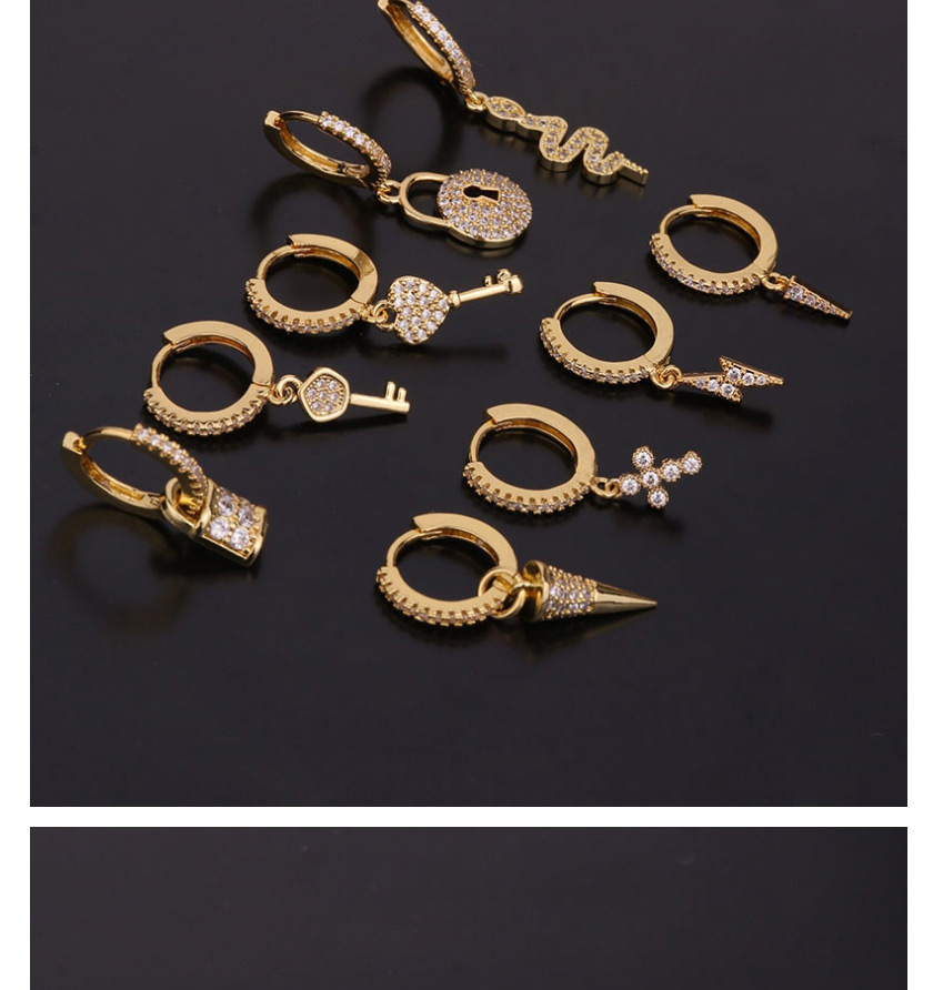 Fashion 5#gold Color Key Serpentine Geometric Inlaid Zircon Stainless Steel Earrings,Earrings