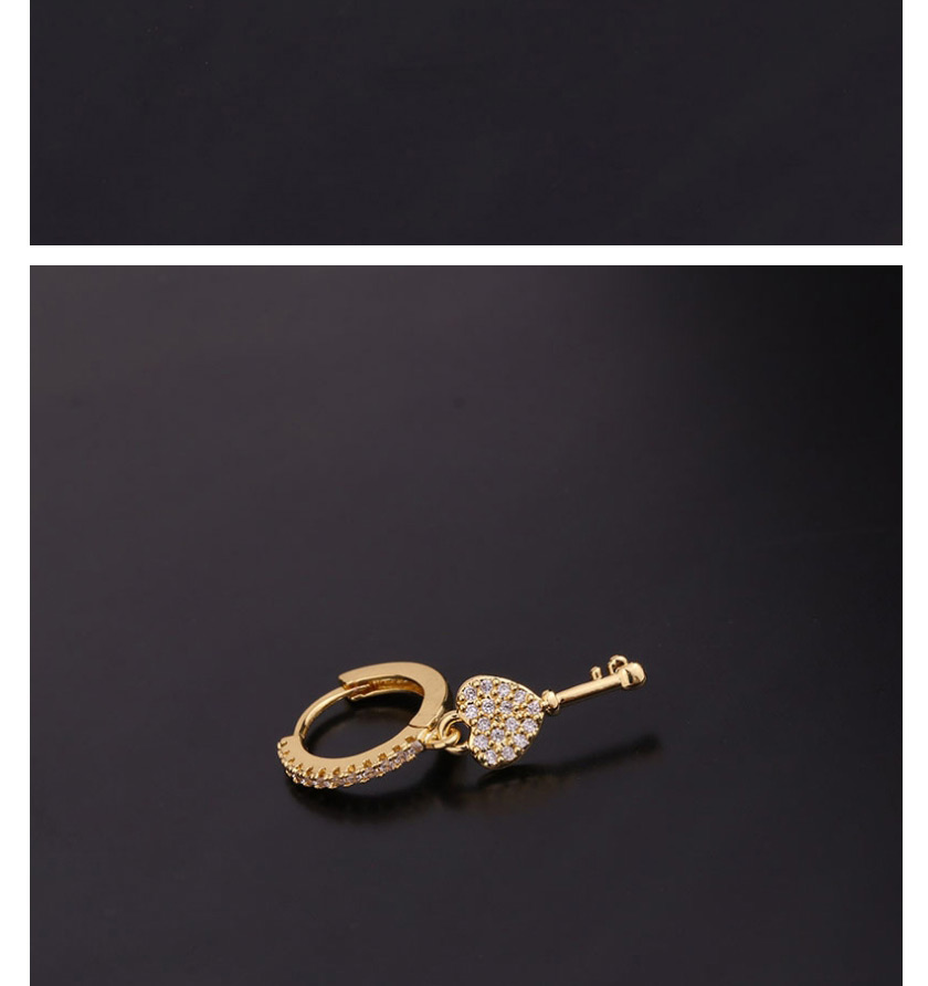 Fashion 4#gold Color Key Serpentine Geometric Inlaid Zircon Stainless Steel Earrings (1pcs),Earrings
