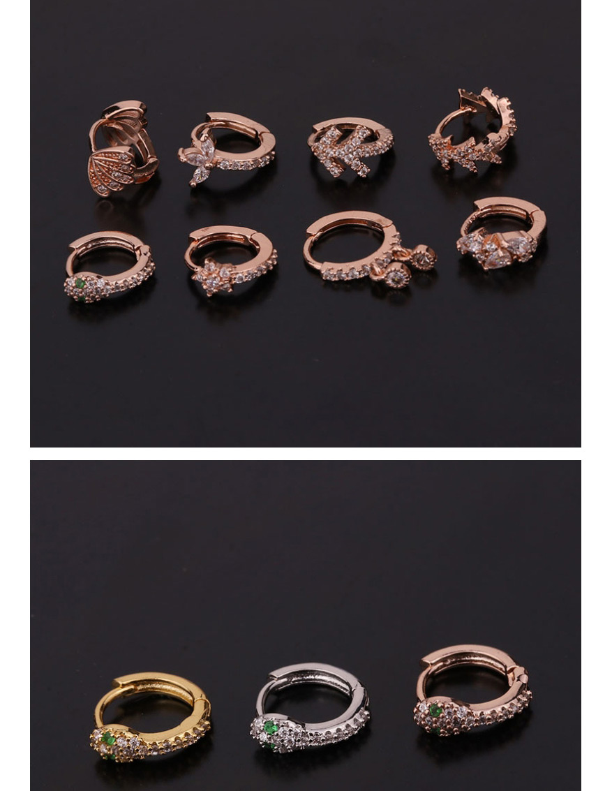 Fashion 8# Rose Gold Color Snake-shaped Micro-inlaid Zircon Stainless Steel Geometric Earrings,Earrings