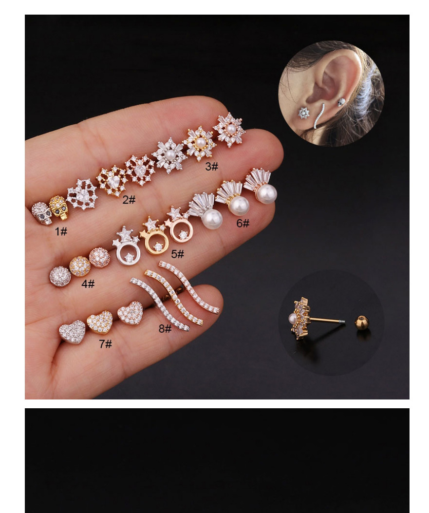 Fashion 3#rose Gold Color Pearl Stainless Steel Thread Inlaid Zircon Geometric Earrings,Earrings