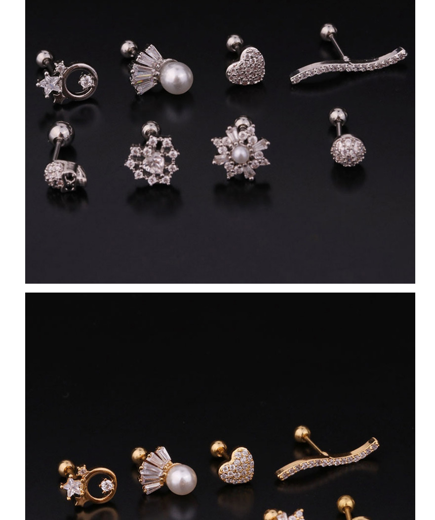 Fashion 2#silver Color Pearl Stainless Steel Thread Inlaid Zircon Geometric Earrings,Earrings