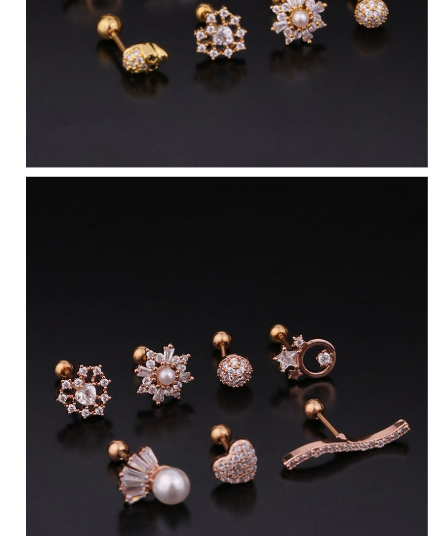 Fashion 6#gold Color Pearl Stainless Steel Thread Inlaid Zircon Geometric Earrings,Earrings