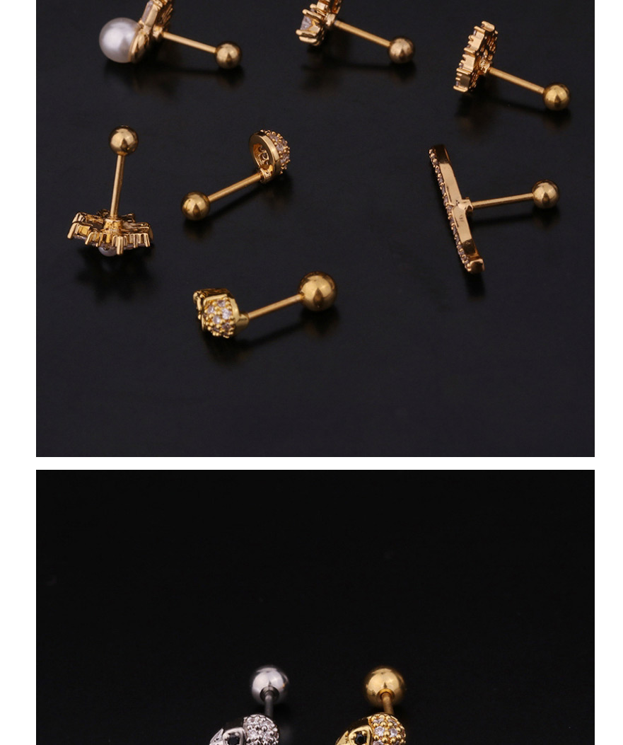 Fashion 7#gold Color Pearl Stainless Steel Thread Inlaid Zircon Geometric Earrings,Earrings