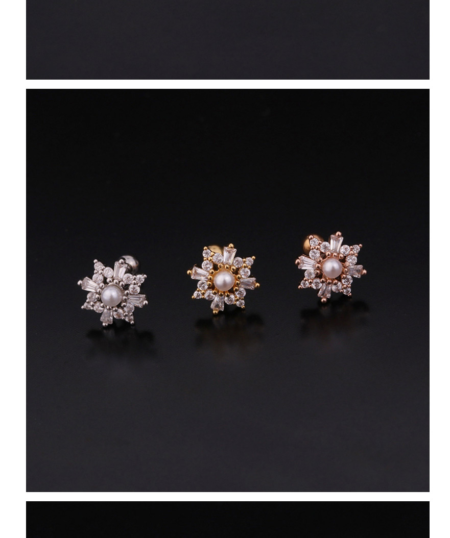 Fashion 8# Rose Gold Color Pearl Stainless Steel Thread Inlaid Zircon Geometric Earrings,Earrings