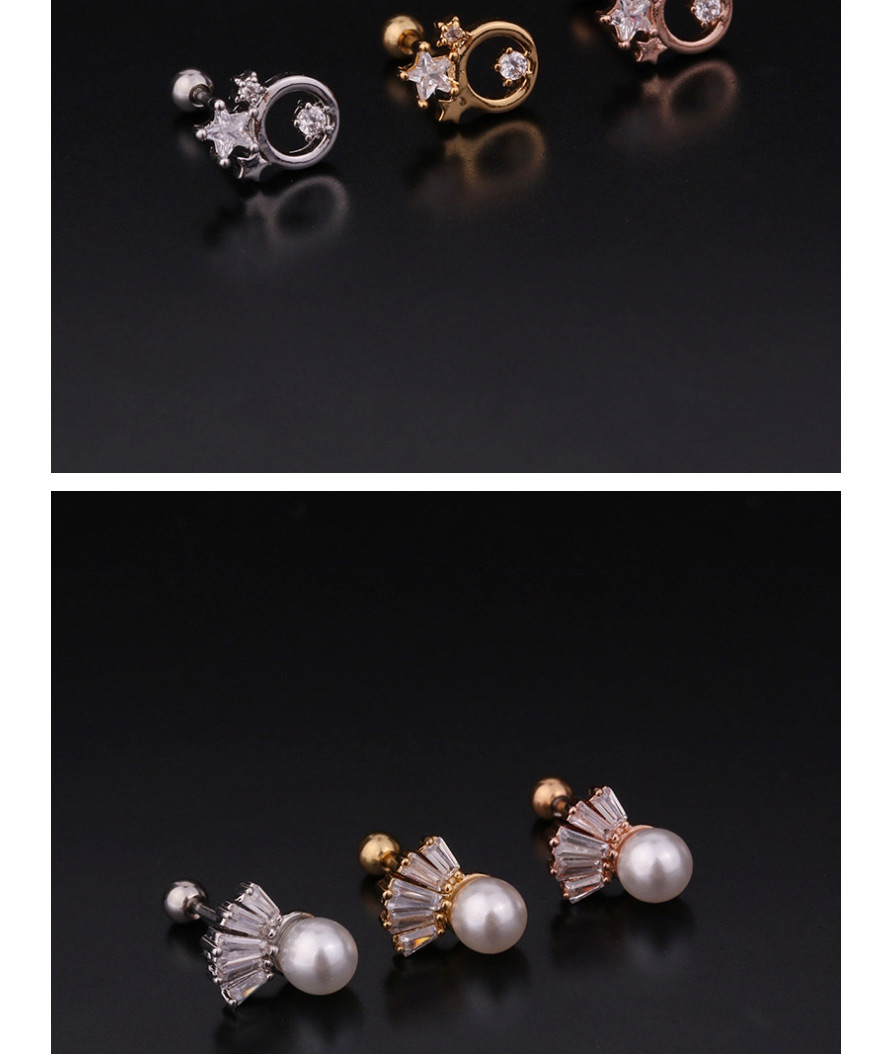 Fashion 7# Rose Gold Color Pearl Stainless Steel Thread Inlaid Zircon Geometric Earrings,Earrings
