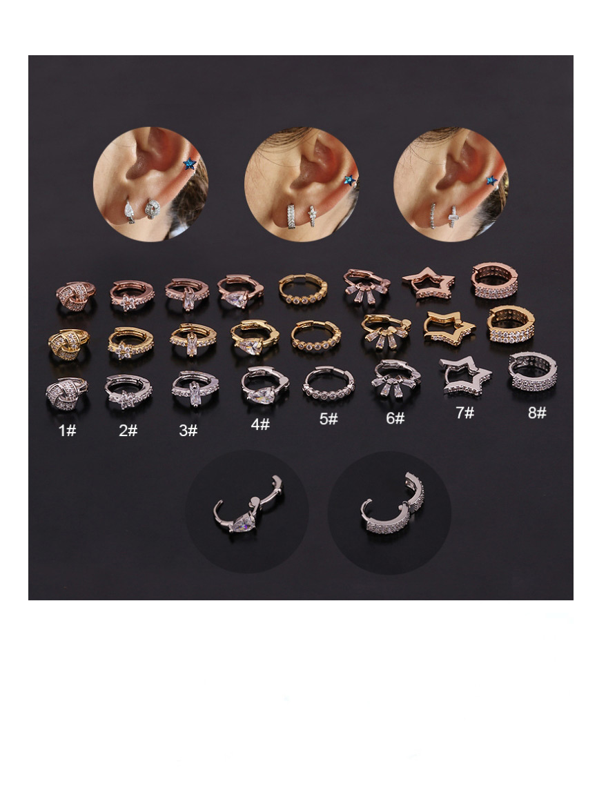 Fashion 3# Rose Gold Color Pentagram Inlaid Zircon Stainless Steel Geometric Earrings,Earrings