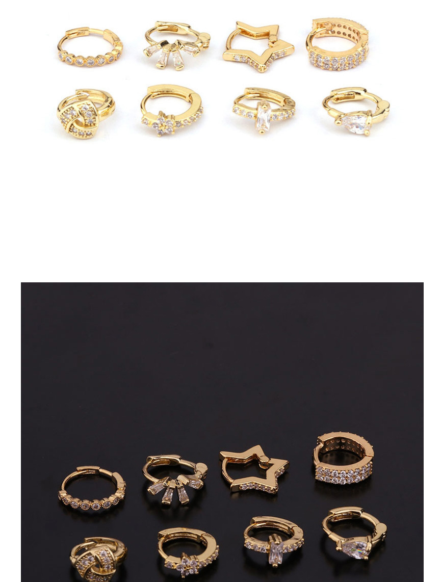 Fashion 8# Rose Gold Color Pentagram Inlaid Zircon Stainless Steel Geometric Earrings,Earrings