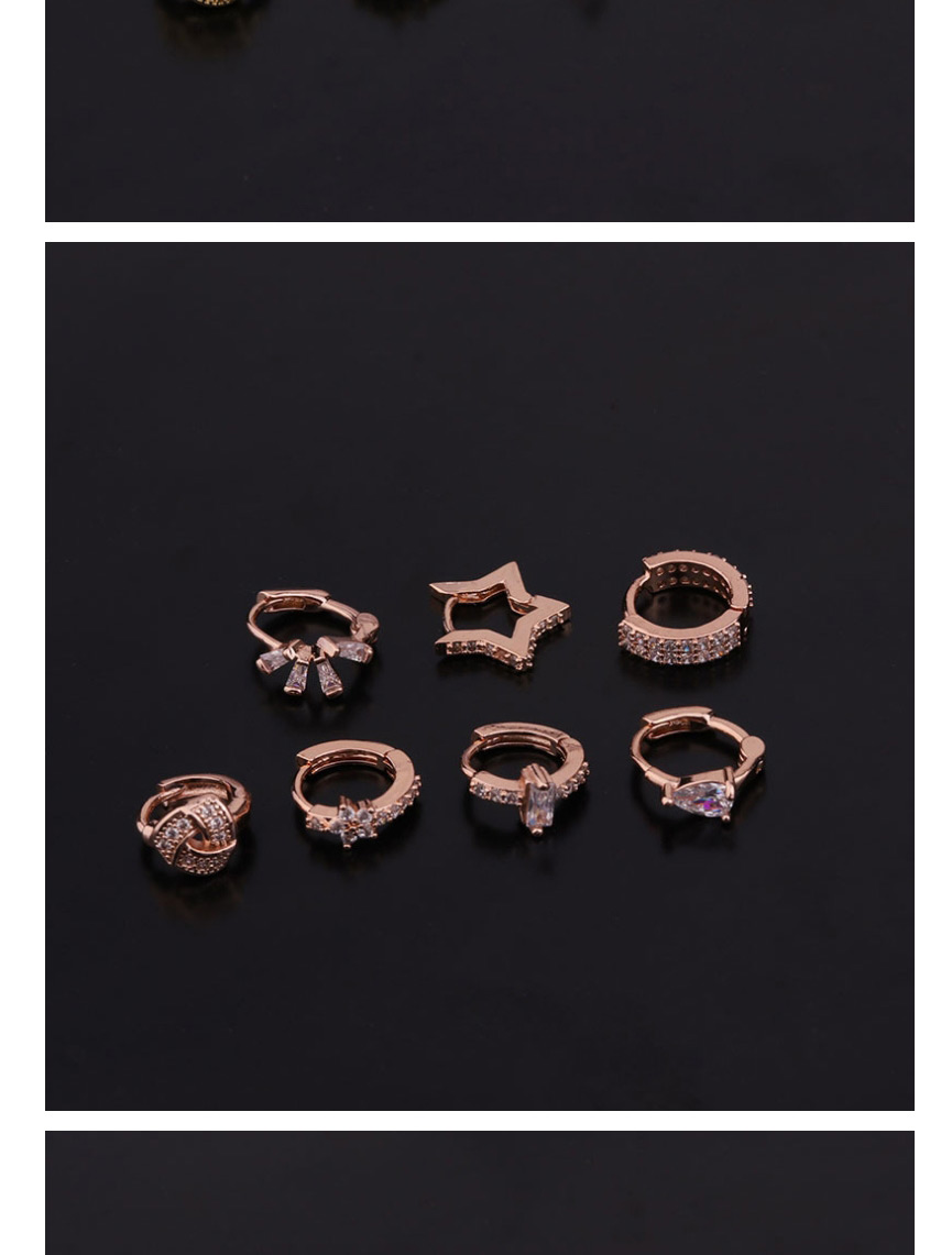 Fashion 3# Rose Gold Color Pentagram Inlaid Zircon Stainless Steel Geometric Earrings,Earrings