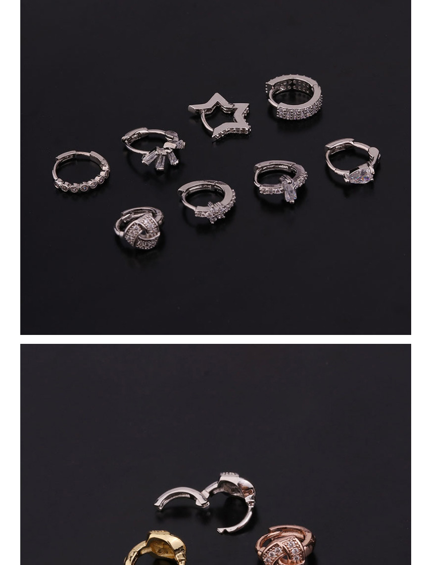 Fashion 8#gold Color Pentagram Inlaid Zircon Stainless Steel Geometric Earrings,Earrings
