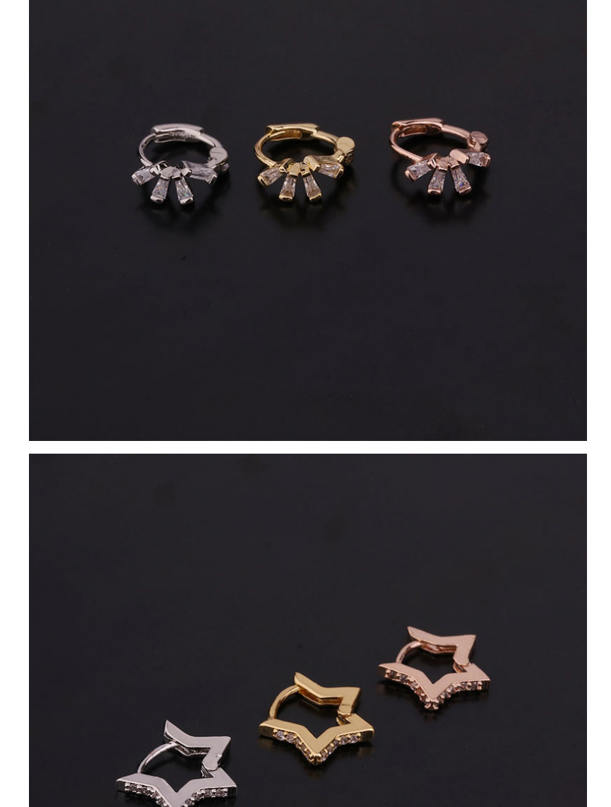 Fashion 7#gold Color Pentagram Inlaid Zircon Stainless Steel Geometric Earrings,Earrings