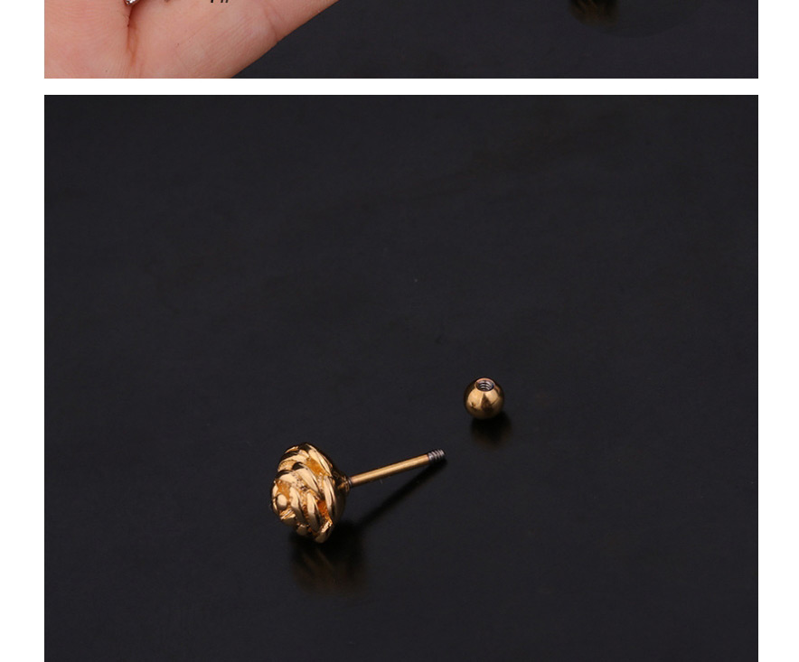 Fashion 2#gold Color Flower Double Head Screw Stainless Steel Inlaid Zircon Geometric Stud Earrings,Earrings
