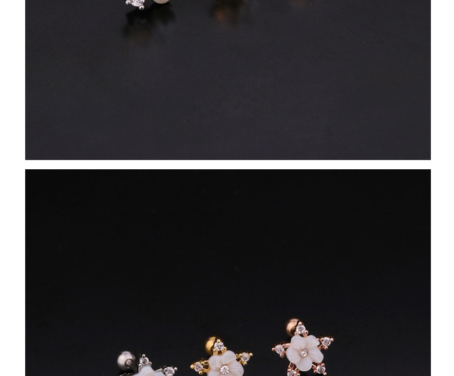 Fashion 3#silver Color Flower Double Head Screw Stainless Steel Inlaid Zircon Geometric Stud Earrings,Earrings