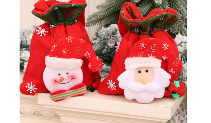 Fashion Old Man Printed Santa Claus Elk Drawstring Christmas Gift Bag,Festival & Party Supplies