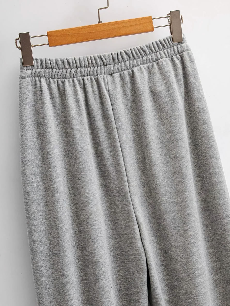 Fashion Gray Striped Leg Opening Elastic Waist Long,Pants