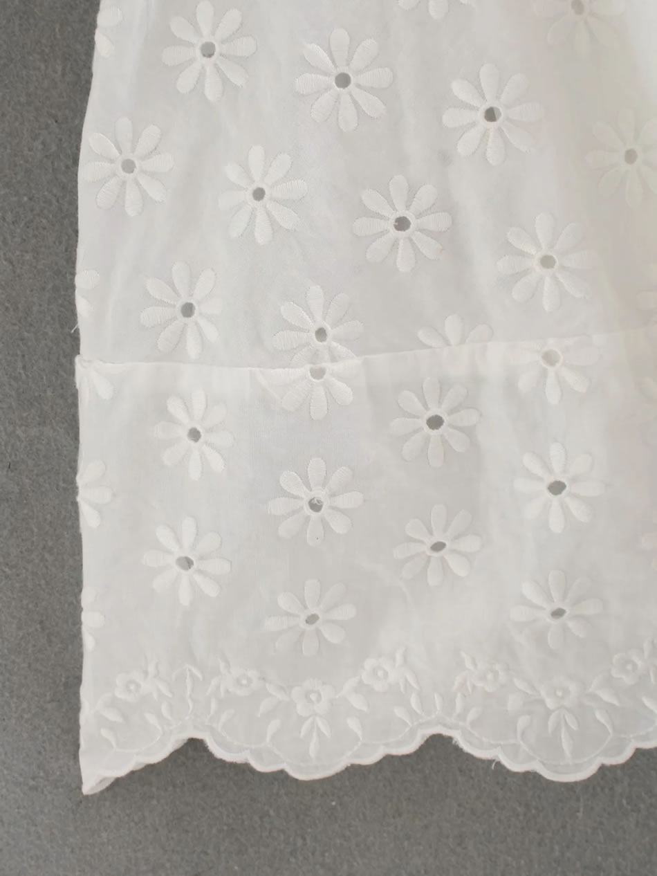 Fashion White Embroidered Square Neck Stitching Puff Sleeve Dress,Long Dress