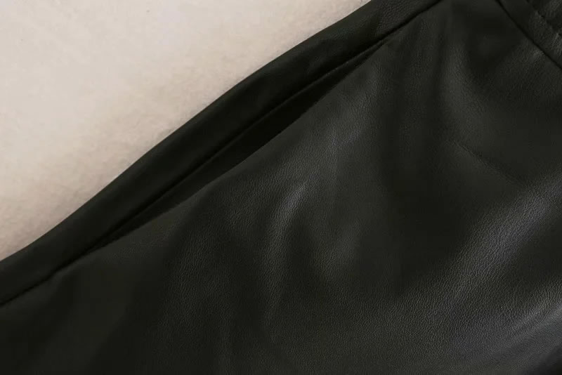 Fashion Black Button V-neck Solid Color Vest Leather Skirt,Tank Tops & Camis