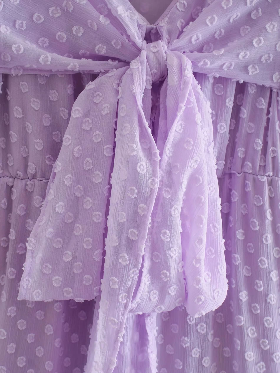 Fashion Purple Cross Tie V-neck Stitching Dress,Long Dress