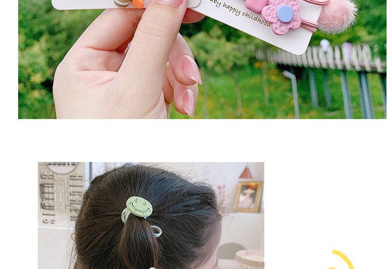 Fashion 1# Pink Flowers (5 Piece Set) Resin Animal Flower Geometric Shape Childrens Hair Rope,Kids Accessories