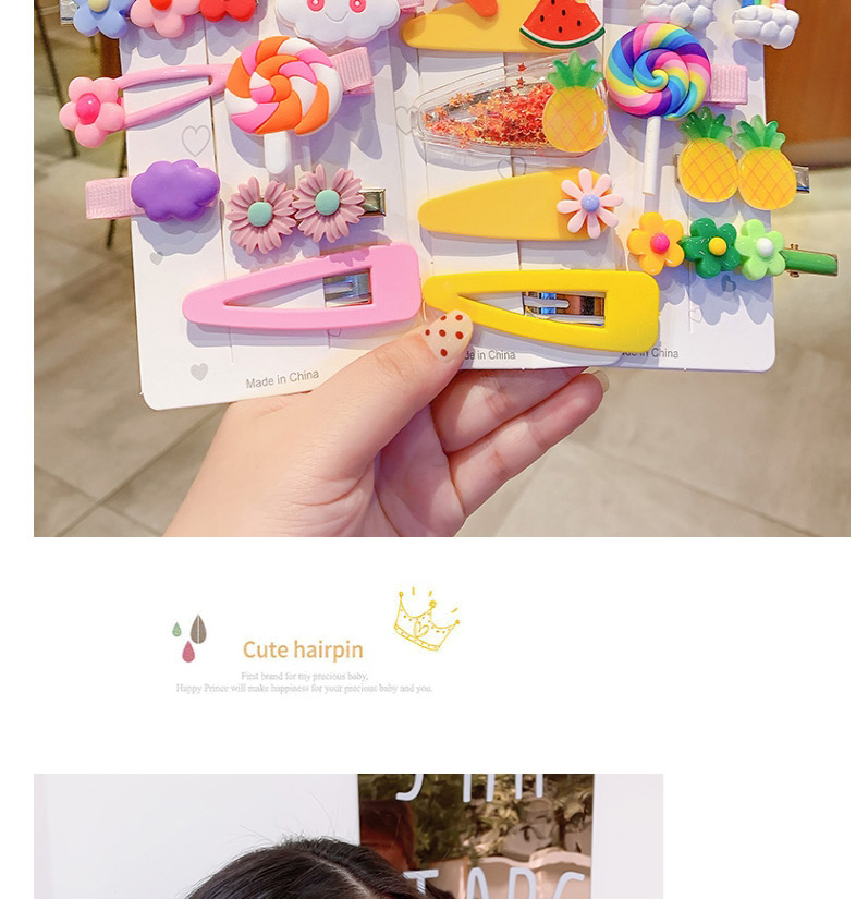 Fashion 15 Pieces Of Fruit + Sunflower Quicksand Resin Flower Animal Geometric Shape Childrens Hairpin Set,Kids Accessories