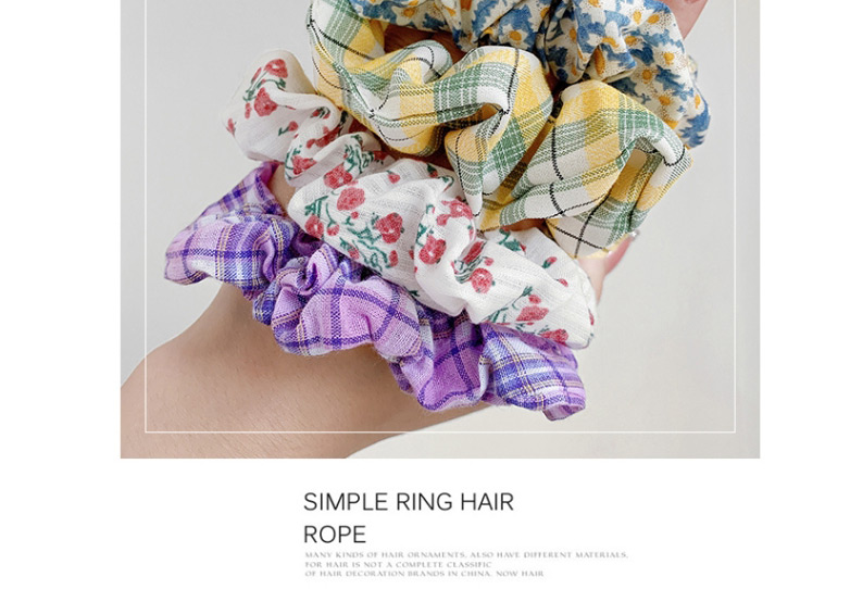 Fashion Yellow Flower Printed Plaid Fabric Large Intestine Ring Hair Rope,Kids Accessories