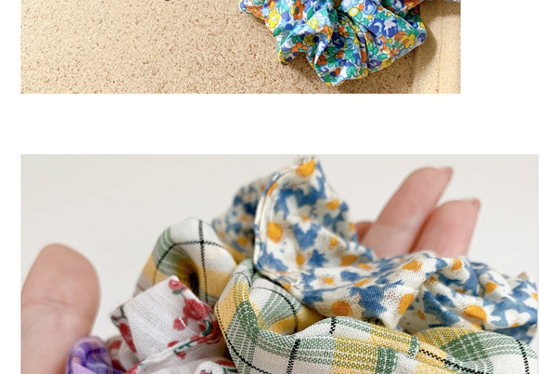 Fashion Red And Blue Grid Flower Print Plaid Fabric Large Intestine Ring Hair Rope,Kids Accessories