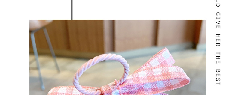 Fashion Pink Plaid [1 Pair] Bowknot Fabric Lattice Elastic Childrens Hair Rope,Kids Accessories
