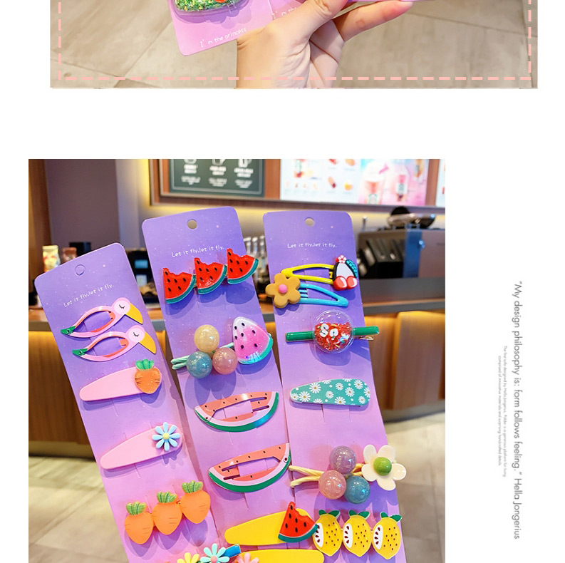 Fashion 22# Cartoon Hairpin 15 Piece Set Quicksand Resin Alloy Geometric Fruit Hairpin Set For Children,Kids Accessories