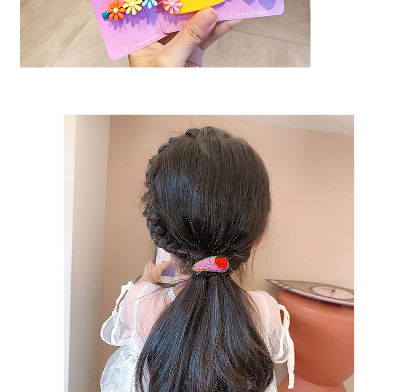 Fashion 27#lemon Flower 6-piece Set Quicksand Resin Alloy Geometric Fruit Hairpin Set For Children,Kids Accessories