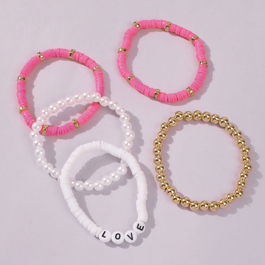 Fashion Color Letter Beaded Resin Pearl Bracelet Set,Bracelets Set
