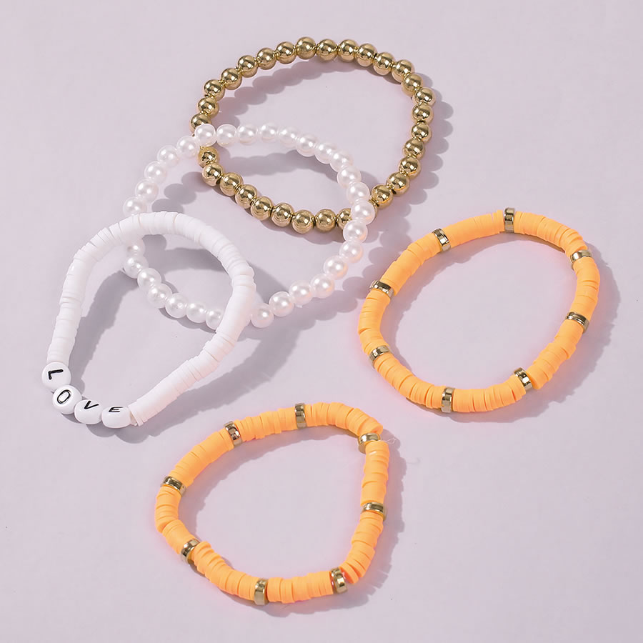 Fashion Yellow Letter Beaded Resin Pearl Bracelet Set,Bracelets Set