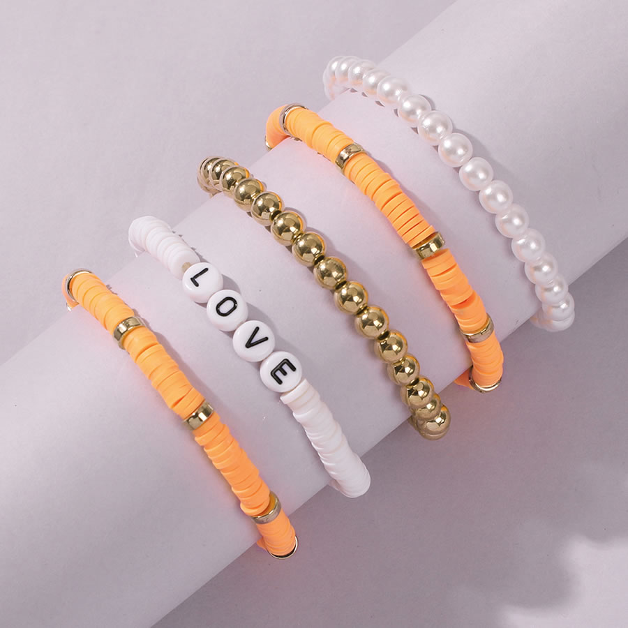 Fashion Orange Letter Beaded Resin Pearl Bracelet Set,Bracelets Set