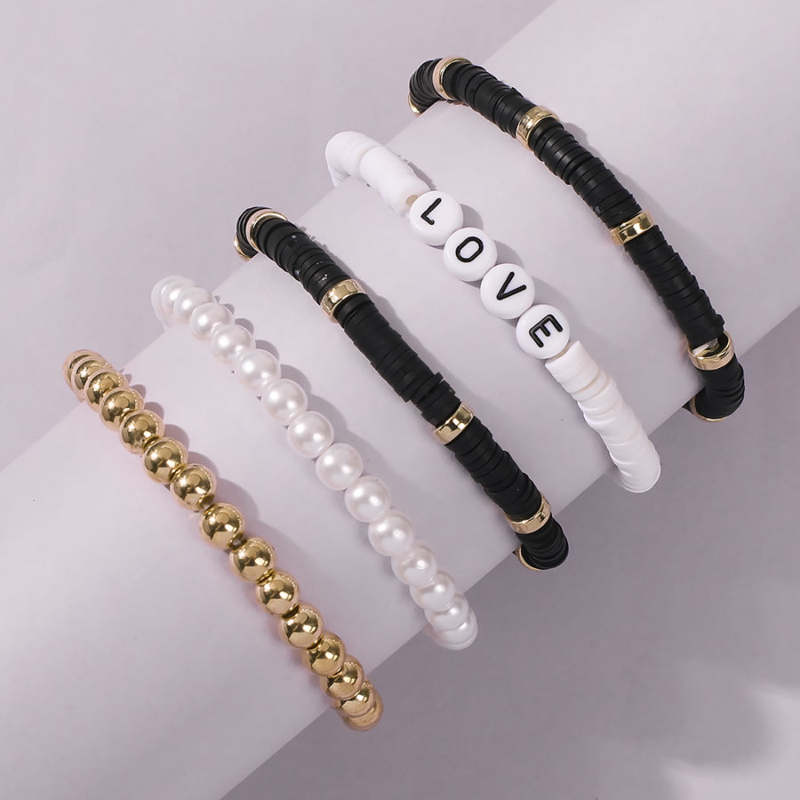 Fashion Black Letter Beaded Resin Pearl Bracelet Set,Bracelets Set