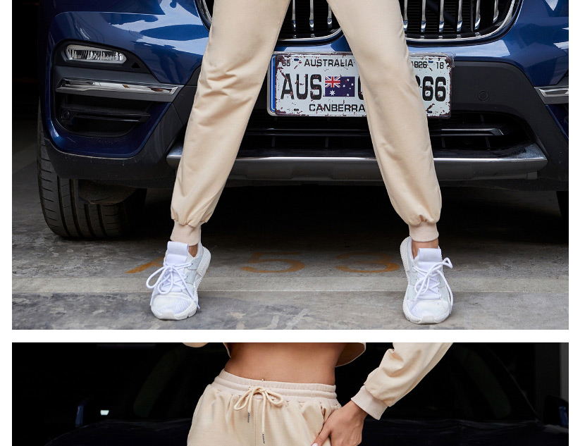 Fashion Light Yellow Lace-up Solid Color Elastic Waist Trousers,Pants