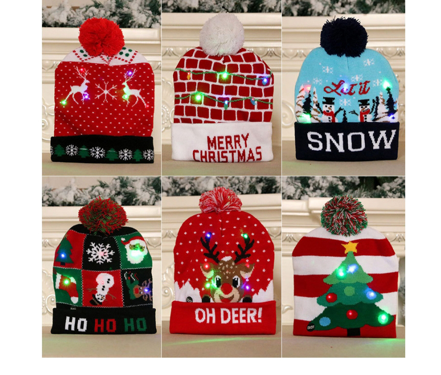 Fashion Snowman Christmas Tree Stripe Print Childrens Knitted Woolen Christmas Hat With Electricity,Festival & Party Supplies