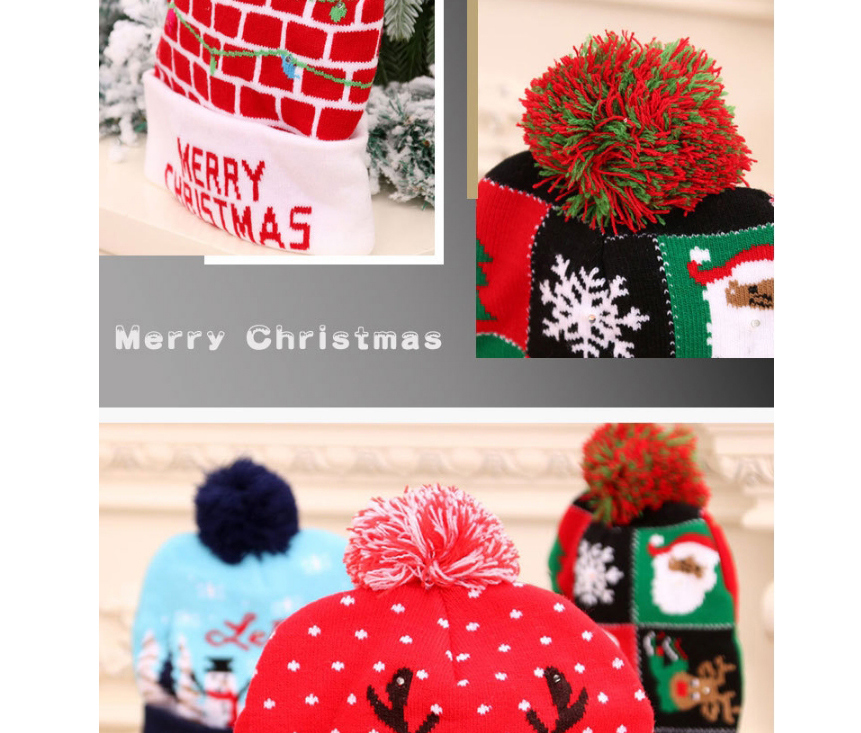 Fashion Elk Snowflake Christmas Tree Stripe Print Childrens Knitted Woolen Christmas Hat With Electricity,Festival & Party Supplies