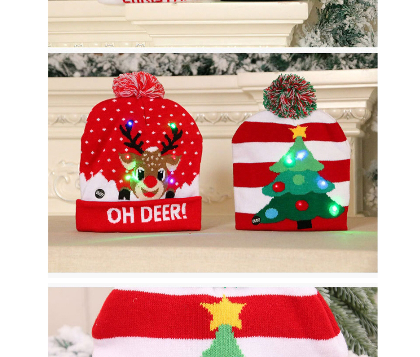 Fashion Purple Deer (live) Christmas Printed Woolen Ball Knitted Luminous Cap  Wool,Beanies&Others