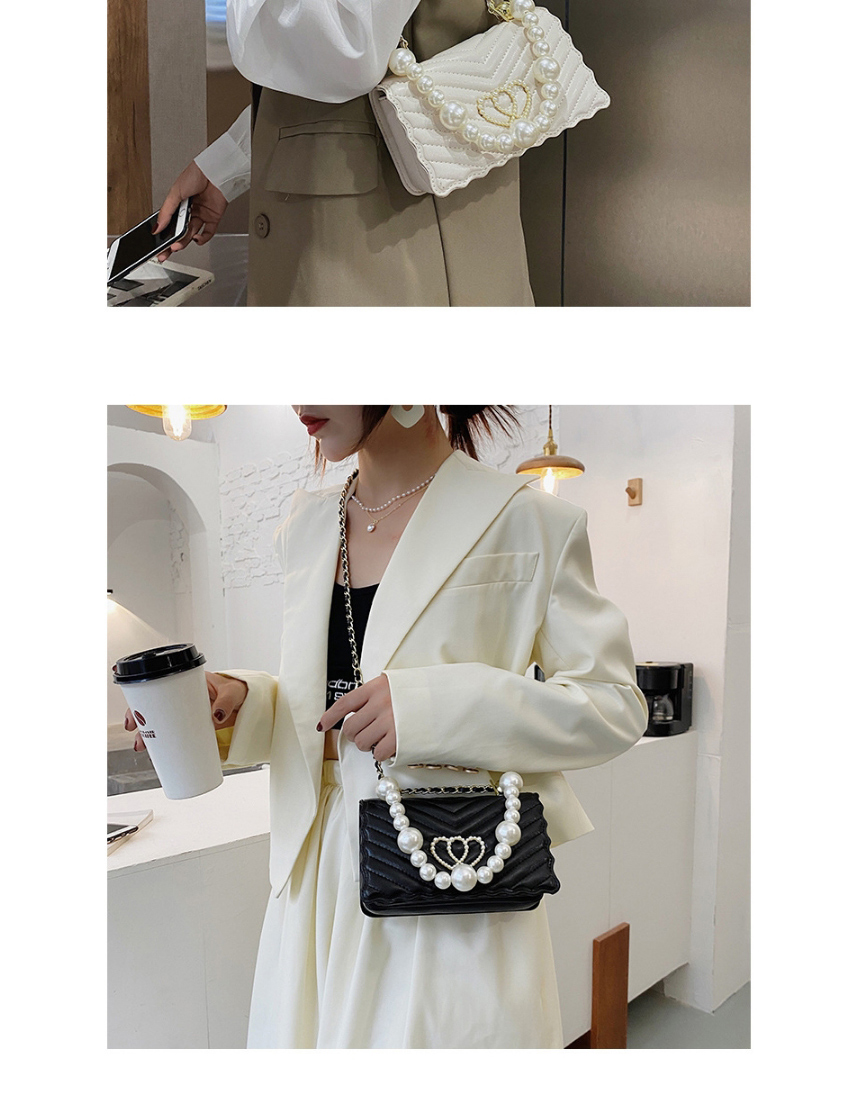 Fashion Black Chain Love Pearl Flap Crossbody Shoulder Bag,Messenger bags