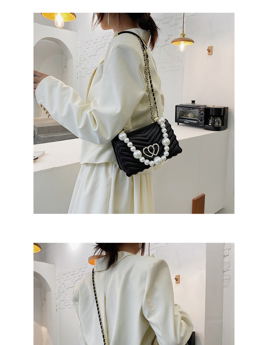 Fashion White Chain Love Pearl Flap Crossbody Shoulder Bag,Messenger bags