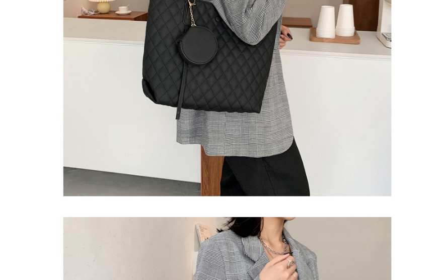 Fashion Black Embroidered Rhombus Large Capacity Shoulder Bag,Messenger bags