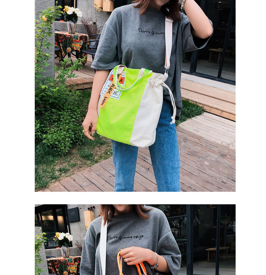 Fashion Fluorescent Green Canvas Contrast Drawstring Crossbody Shoulder Bag,Messenger bags