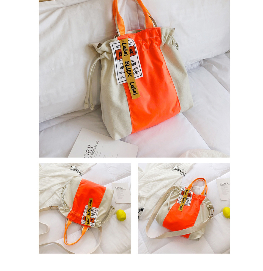 Fashion Orange Canvas Contrast Drawstring Crossbody Shoulder Bag,Messenger bags