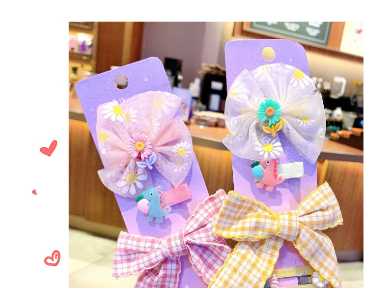 Fashion Pink Plaid Bowknot [5 Piece Set] Bowknot Flower Resin Fabric Alloy Childrens Hairpin Set,Kids Accessories