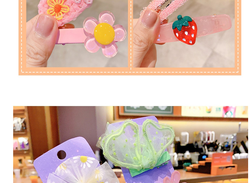 Fashion Yellow Net Yarn Bow [5 Piece Set] Bowknot Flower Resin Fabric Alloy Childrens Hairpin Set,Kids Accessories