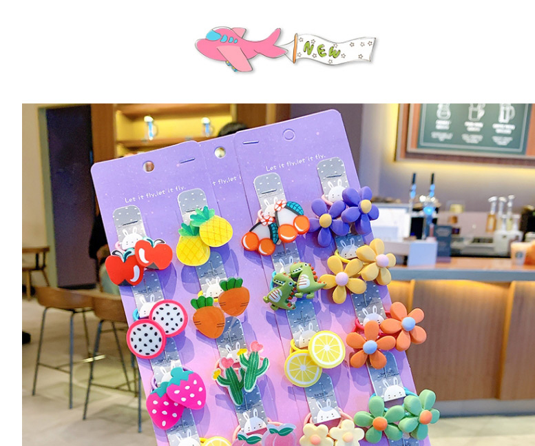 Fashion Flowers And Fruits [20-piece Set] Animal Flower Fruit Rainbow Resin Baby Hair Rope Set,Kids Accessories