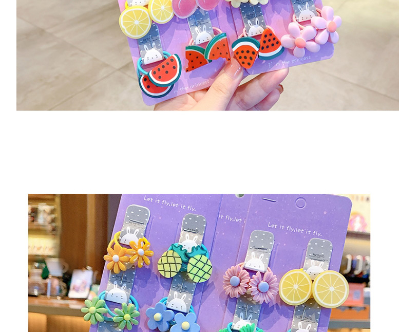 Fashion Flowers And Fruits [20-piece Set] Animal Flower Fruit Rainbow Resin Baby Hair Rope Set,Kids Accessories