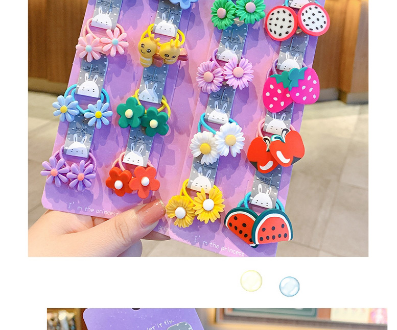 Fashion Little Flower Rainbow [20-piece Set] Animal Flower Fruit Rainbow Resin Baby Hair Rope Set,Kids Accessories