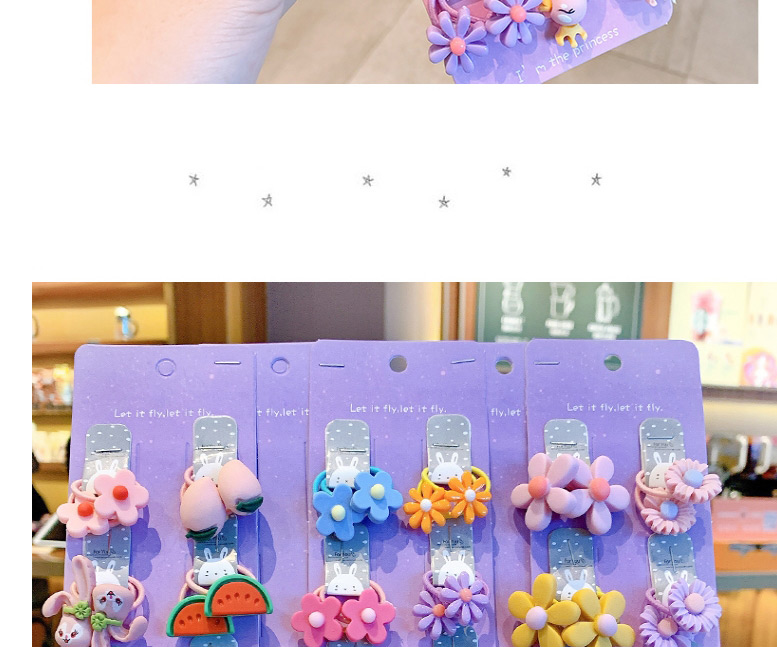 Fashion Small Flowers And Fruits [20-piece Set] Animal Flower Fruit Rainbow Resin Baby Hair Rope Set,Kids Accessories